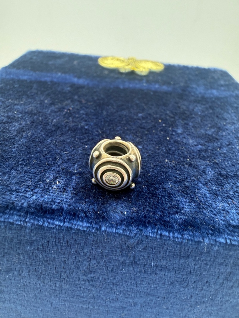 Retired Pandora Concentric Circles Sterling Silver clear CZ accent bead charm